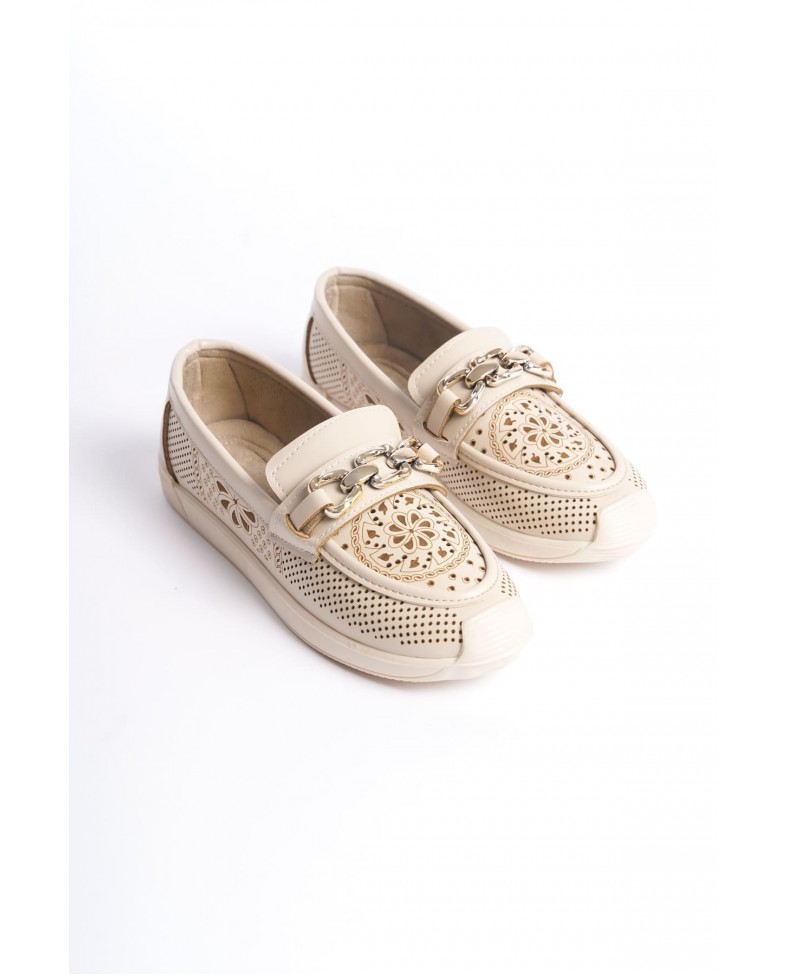 LAYLA Bağcıksız Ortopedik Rahat Taban Çiçek Desenli Kadın Babet Ayakkabı CKT - Krem Somersan Giyim | Kadın, Erkek ve Çocuk Moda