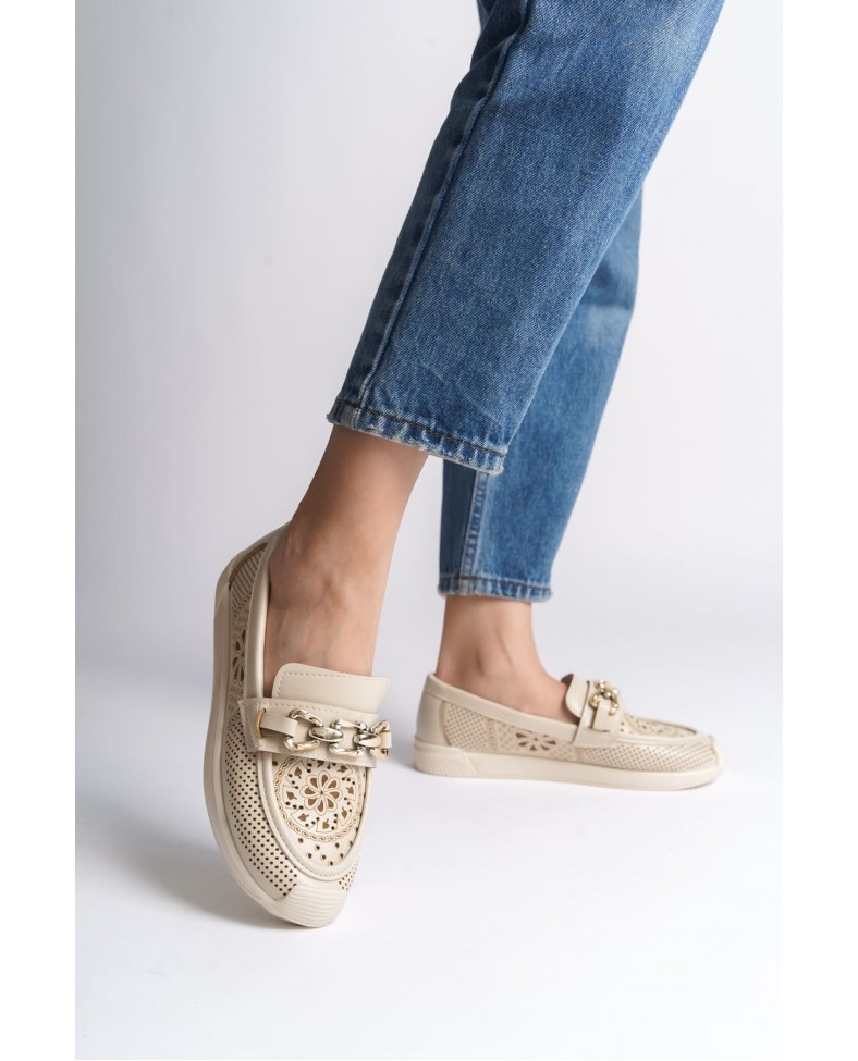 LAYLA Bağcıksız Ortopedik Rahat Taban Çiçek Desenli Kadın Babet Ayakkabı CKT - Krem Somersan Giyim | Kadın, Erkek ve Çocuk Moda