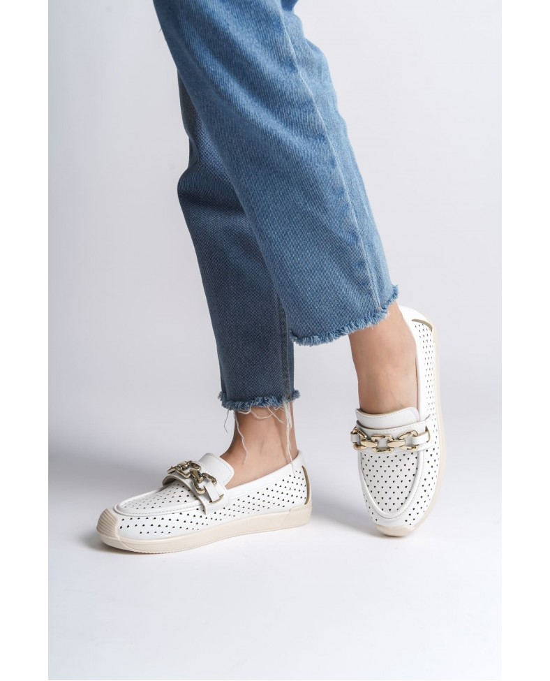 LAYLA Bağcıksız Ortopedik Rahat Taban Kalp Desenli Kadın Babet Ayakkabı  CKT - Beyaz Somersan Giyim | Kadın, Erkek ve Çocuk Moda