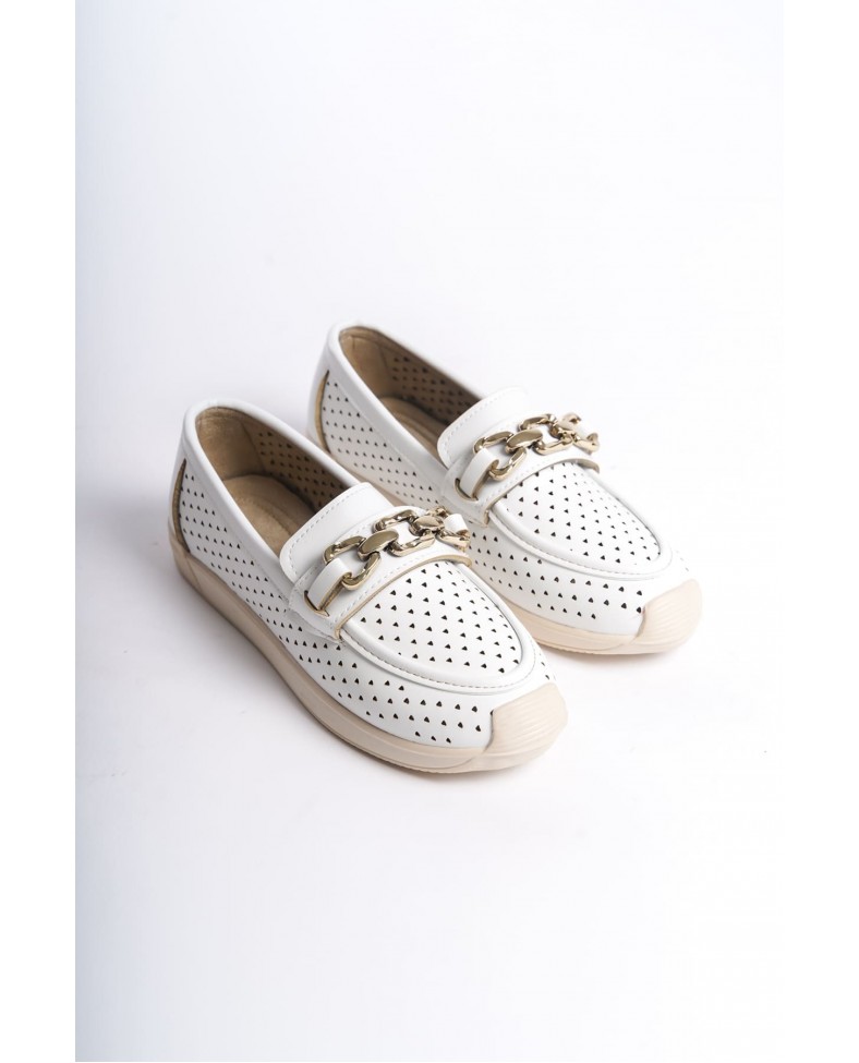 LAYLA Bağcıksız Ortopedik Rahat Taban Kalp Desenli Kadın Babet Ayakkabı  CKT - Beyaz Somersan Giyim | Kadın, Erkek ve Çocuk Moda