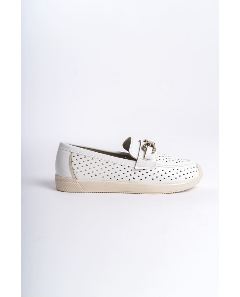 LAYLA Bağcıksız Ortopedik Rahat Taban Kalp Desenli Kadın Babet Ayakkabı  CKT - Beyaz Somersan Giyim | Kadın, Erkek ve Çocuk Moda