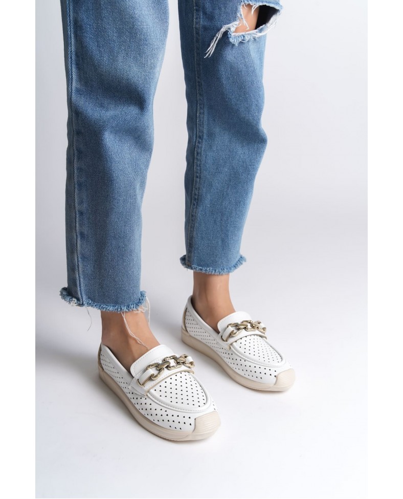 LAYLA Bağcıksız Ortopedik Rahat Taban Kalp Desenli Kadın Babet Ayakkabı  CKT - Beyaz Somersan Giyim | Kadın, Erkek ve Çocuk Moda