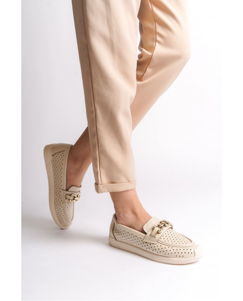 LAYLA Bağcıksız Ortopedik Rahat Taban Kalp Desenli Kadın Babet Ayakkabı CKT - Krem Somersan Giyim | Kadın, Erkek ve Çocuk Moda