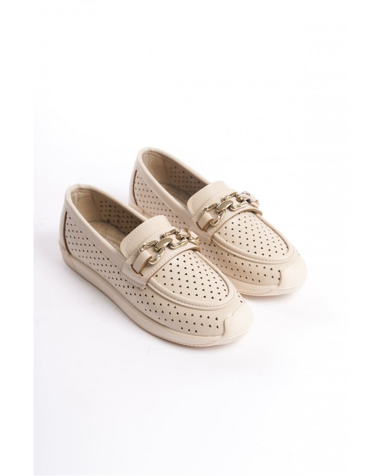 LAYLA Bağcıksız Ortopedik Rahat Taban Kalp Desenli Kadın Babet Ayakkabı CKT - Krem Somersan Giyim | Kadın, Erkek ve Çocuk Moda