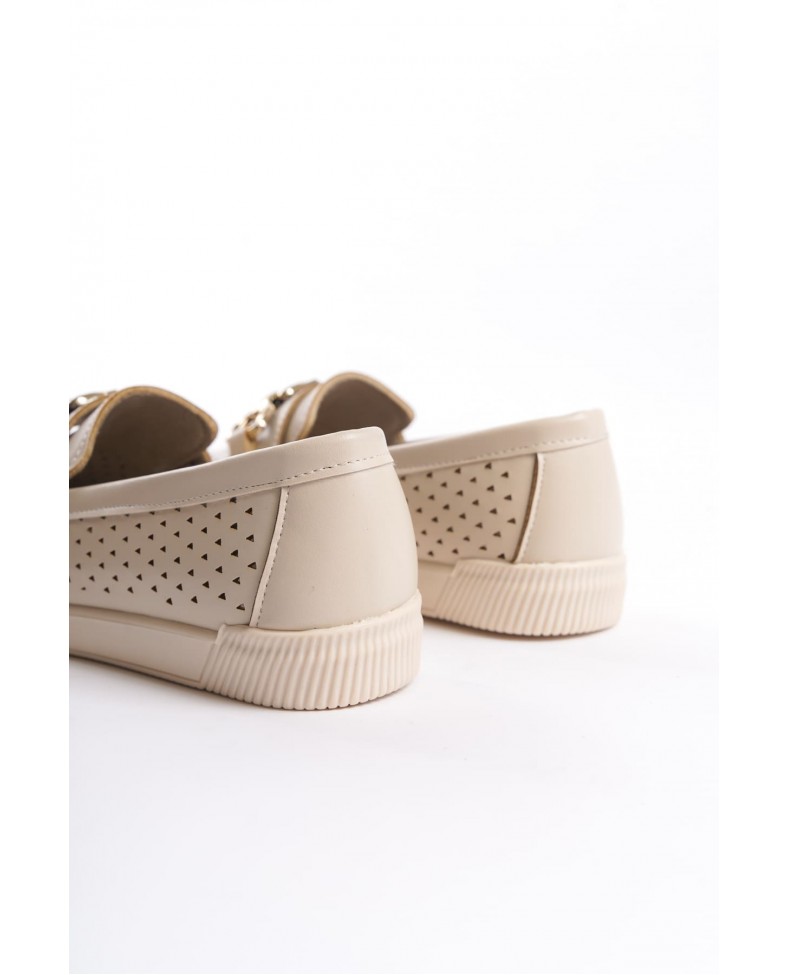 LAYLA Bağcıksız Ortopedik Rahat Taban Kalp Desenli Kadın Babet Ayakkabı CKT - Krem Somersan Giyim | Kadın, Erkek ve Çocuk Moda