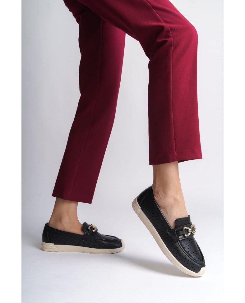 LAYLA Bağcıksız Ortopedik Rahat Taban Kalp Desenli Kadın Babet Ayakkabı CKT - Siyah Somersan Giyim | Kadın, Erkek ve Çocuk Moda