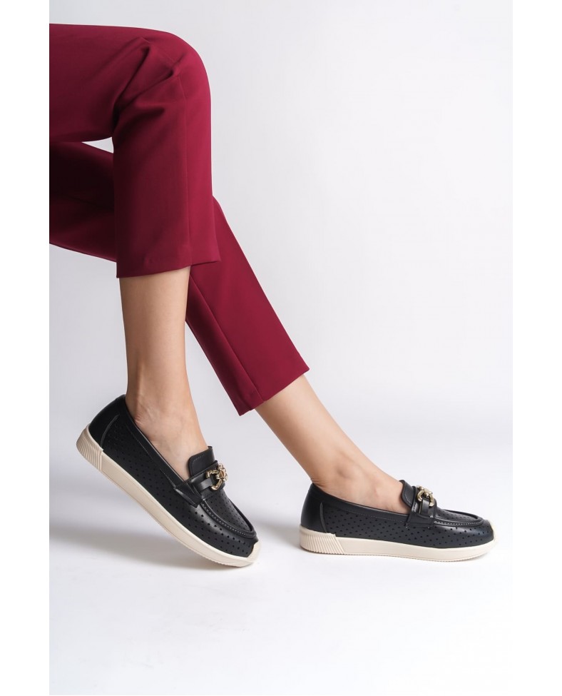 LAYLA Bağcıksız Ortopedik Rahat Taban Kalp Desenli Kadın Babet Ayakkabı CKT - Siyah Somersan Giyim | Kadın, Erkek ve Çocuk Moda