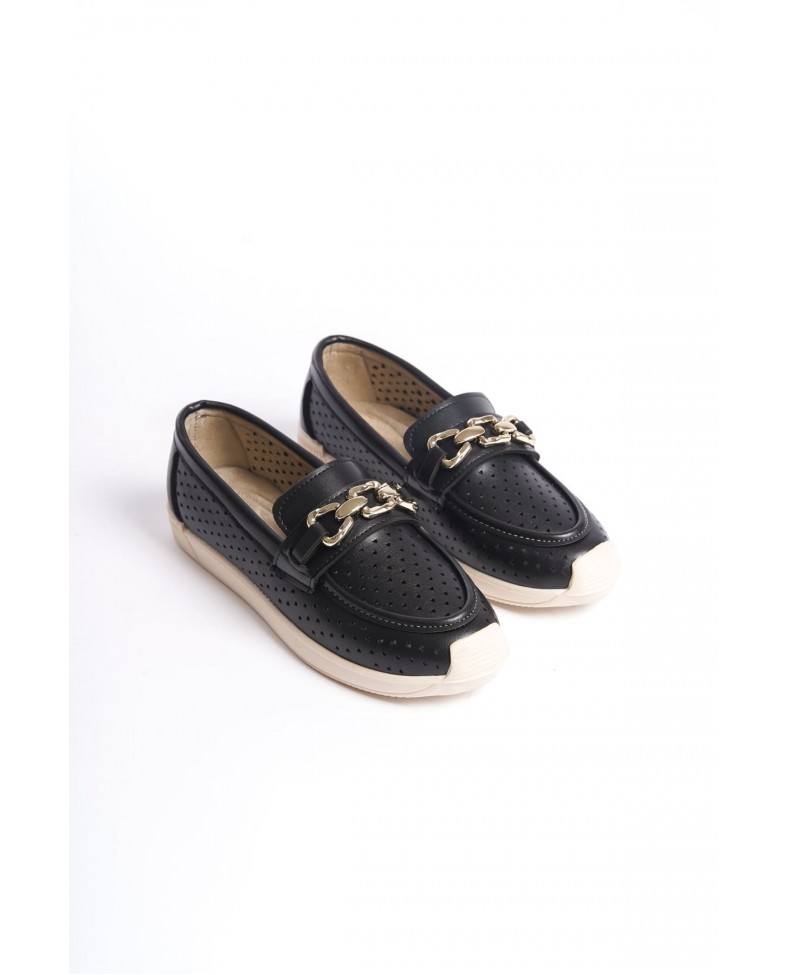 LAYLA Bağcıksız Ortopedik Rahat Taban Kalp Desenli Kadın Babet Ayakkabı CKT - Siyah Somersan Giyim | Kadın, Erkek ve Çocuk Moda