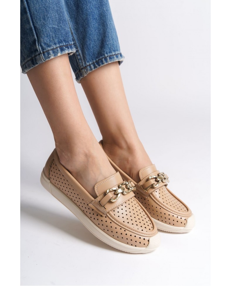 LAYLA Bağcıksız Ortopedik Rahat Taban Kalp Desenli Kadın Babet Ayakkabı CKT - Ten Somersan Giyim | Kadın, Erkek ve Çocuk Moda