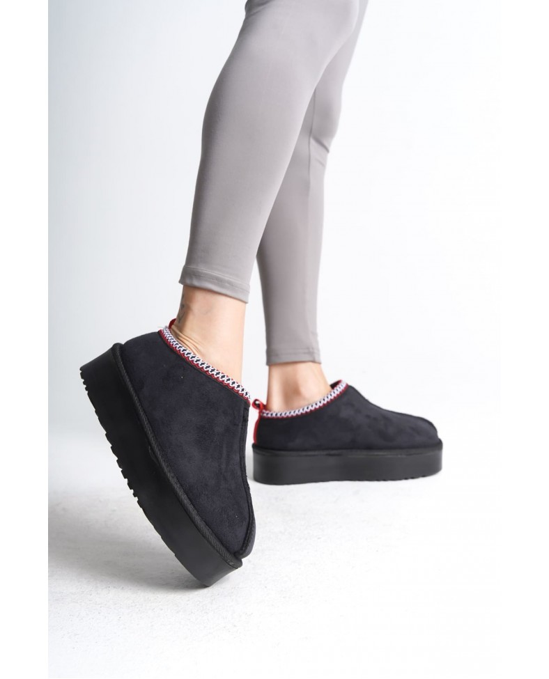 LEILA Bağcıksız Düz ve Kalın Taban İçi Kürklü Kısa Süet Kadın Bot  SST - Siyah Somersan Giyim | Kadın, Erkek ve Çocuk Moda