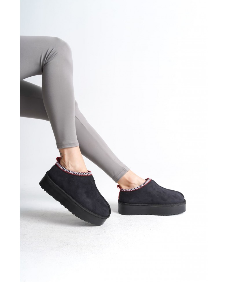 LEILA Bağcıksız Düz ve Kalın Taban İçi Kürklü Kısa Süet Kadın Bot  SST - Siyah Somersan Giyim | Kadın, Erkek ve Çocuk Moda