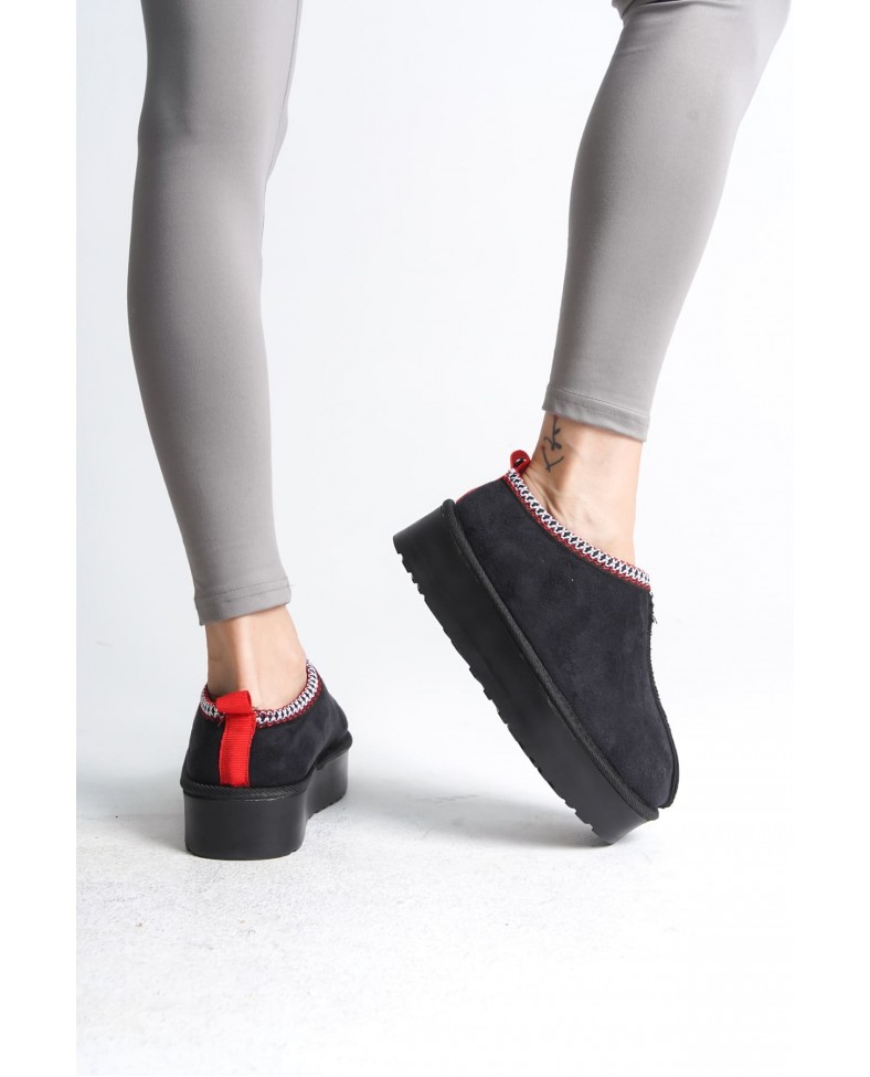 LEILA Bağcıksız Düz ve Kalın Taban İçi Kürklü Kısa Süet Kadın Bot  SST - Siyah Somersan Giyim | Kadın, Erkek ve Çocuk Moda