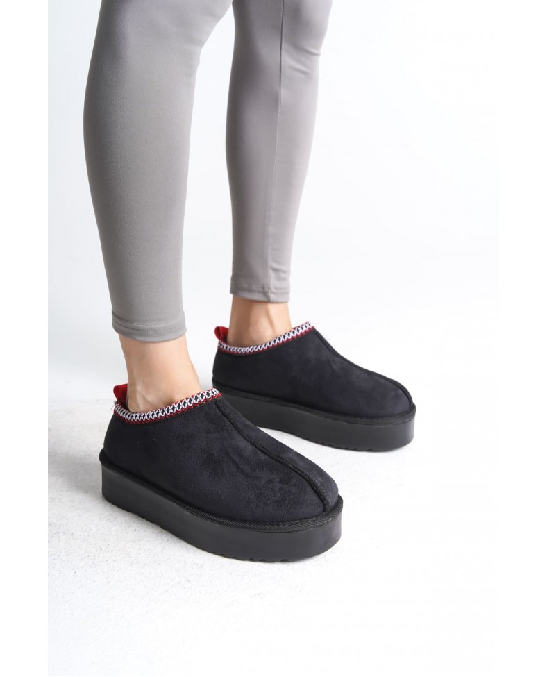 LEILA Bağcıksız Düz ve Kalın Taban İçi Kürklü Kısa Süet Kadın Bot  SST - Siyah Somersan Giyim | Kadın, Erkek ve Çocuk Moda