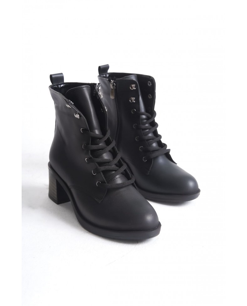 LENA Bağcıklı Fermuarlı Ortopedik Taban Topuklu Kadın Bot  CST - Siyah Somersan Giyim | Kadın, Erkek ve Çocuk Moda