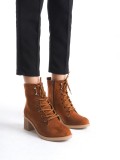 LENA Bağcıklı Fermuarlı Ortopedik Taban Topuklu Süet Kadın Bot STT - Taba Somersan Giyim | Kadın, Erkek ve Çocuk Moda