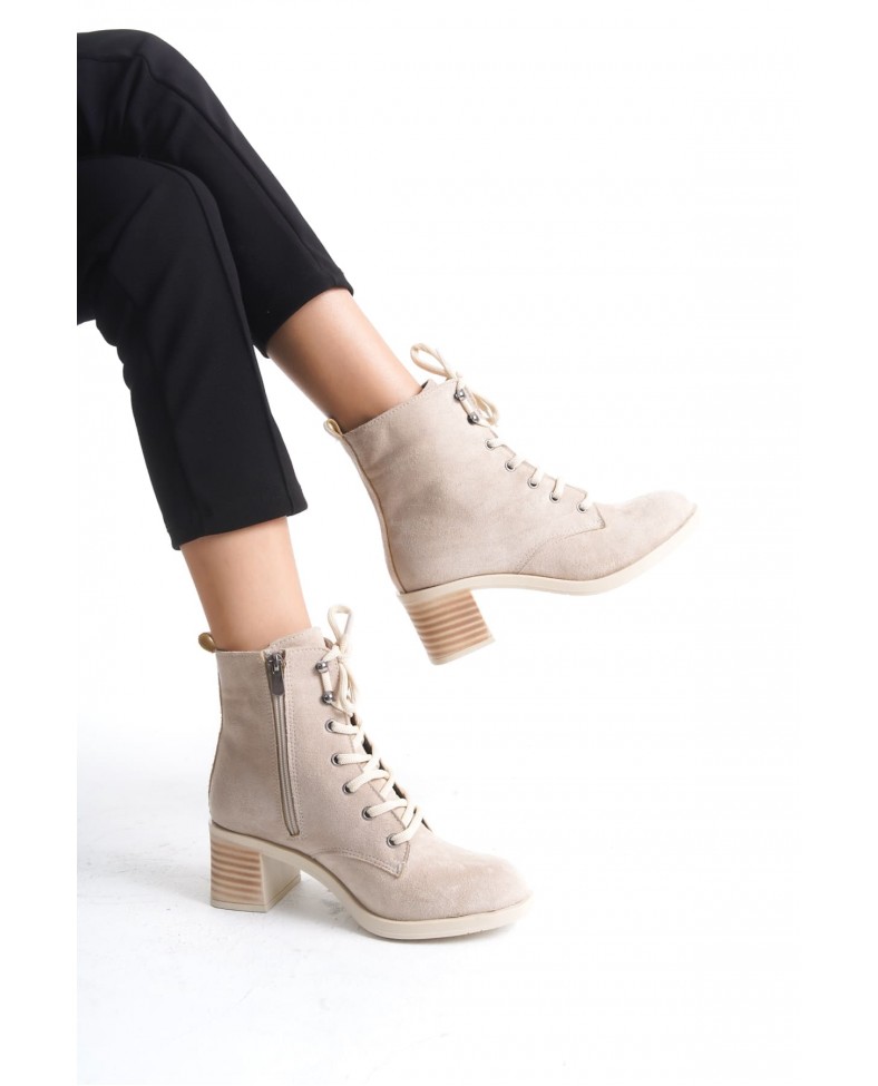 LENA Bağcıklı Fermuarlı Ortopedik Taban Topuklu Süet Kadın Bot  STT - Ten Somersan Giyim | Kadın, Erkek ve Çocuk Moda