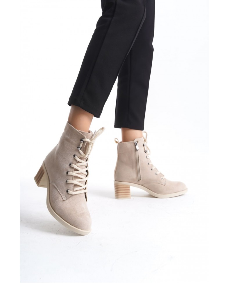 LENA Bağcıklı Fermuarlı Ortopedik Taban Topuklu Süet Kadın Bot  STT - Ten Somersan Giyim | Kadın, Erkek ve Çocuk Moda