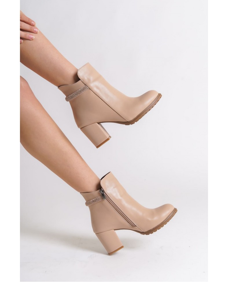 LIA Fermuarlı Ortopedik Taban Taşlı Topuklu Kadın Bot CTT - Ten Somersan Giyim | Kadın, Erkek ve Çocuk Moda