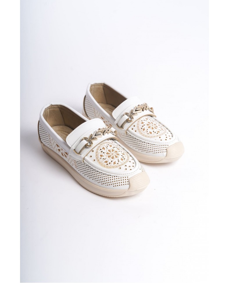 LILY Bağcıksız Ortopedik Rahat Taban Çiçek Desenli Kadın Babet Ayakkabı  CKT - Beyaz Somersan Giyim | Kadın, Erkek ve Çocuk Moda