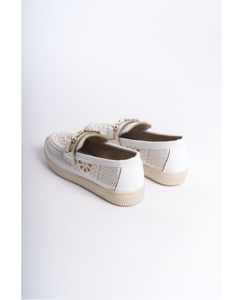 LILY Bağcıksız Ortopedik Rahat Taban Çiçek Desenli Kadın Babet Ayakkabı  CKT - Beyaz Somersan Giyim | Kadın, Erkek ve Çocuk Moda