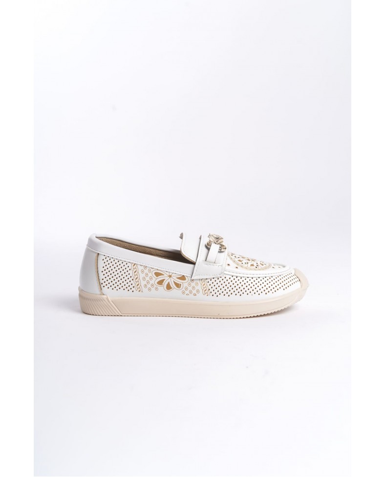 LILY Bağcıksız Ortopedik Rahat Taban Çiçek Desenli Kadın Babet Ayakkabı  CKT - Beyaz Somersan Giyim | Kadın, Erkek ve Çocuk Moda