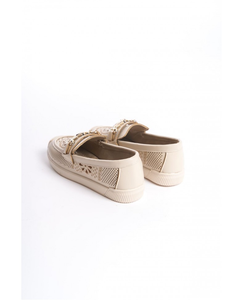 LILY Bağcıksız Ortopedik Rahat Taban Çiçek Desenli Kadın Babet Ayakkabı CKT - Krem Somersan Giyim | Kadın, Erkek ve Çocuk Moda