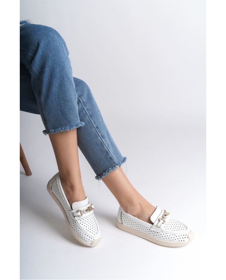 LILY Bağcıksız Ortopedik Rahat Taban Kalp Desenli Kadın Babet Ayakkabı  CKT - Beyaz Somersan Giyim | Kadın, Erkek ve Çocuk Moda