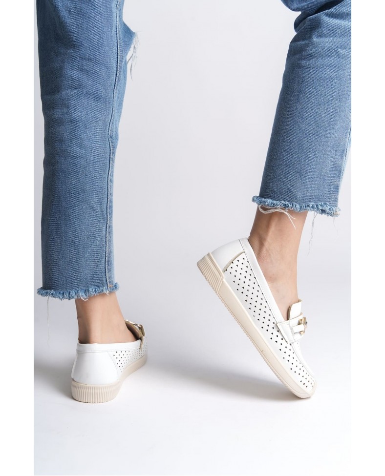 LILY Bağcıksız Ortopedik Rahat Taban Kalp Desenli Kadın Babet Ayakkabı  CKT - Beyaz Somersan Giyim | Kadın, Erkek ve Çocuk Moda