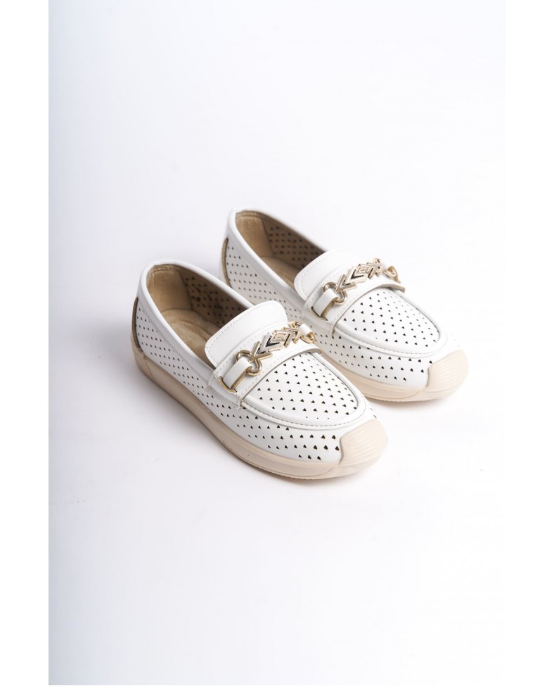 LILY Bağcıksız Ortopedik Rahat Taban Kalp Desenli Kadın Babet Ayakkabı  CKT - Beyaz Somersan Giyim | Kadın, Erkek ve Çocuk Moda