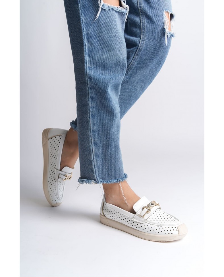 LILY Bağcıksız Ortopedik Rahat Taban Kalp Desenli Kadın Babet Ayakkabı  CKT - Beyaz Somersan Giyim | Kadın, Erkek ve Çocuk Moda