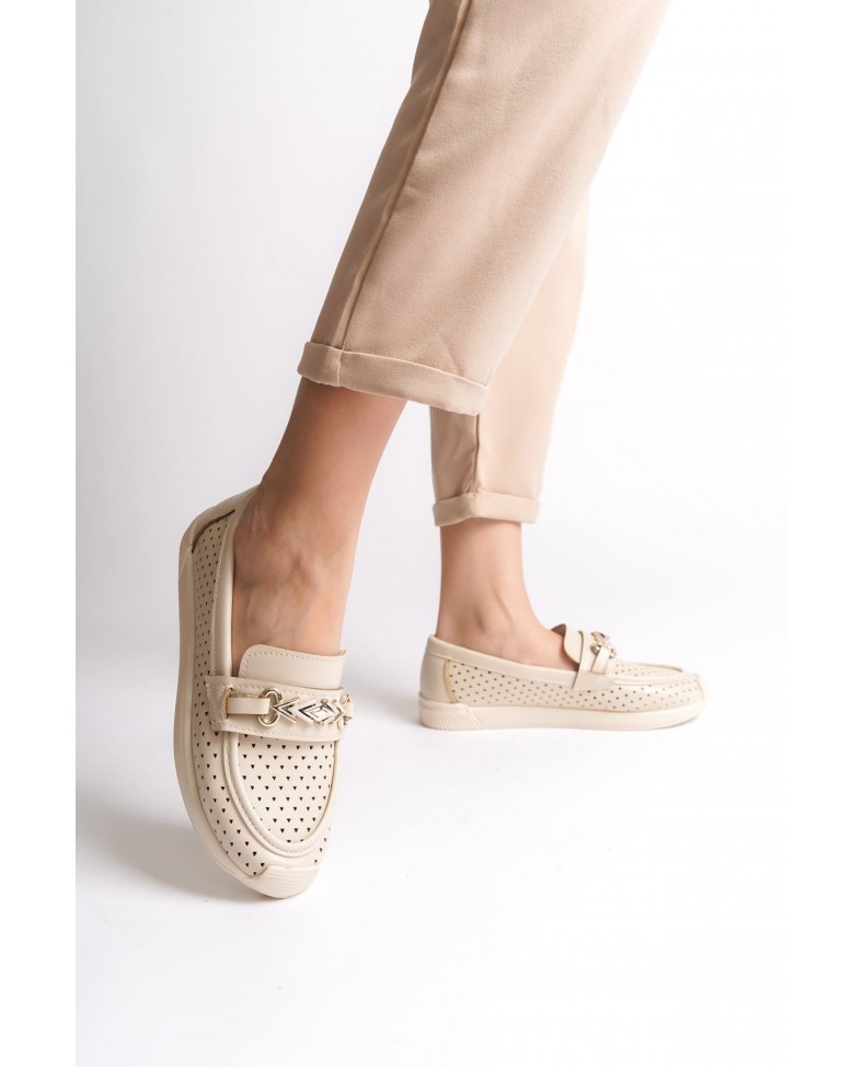 LILY Bağcıksız Ortopedik Rahat Taban Kalp Desenli Kadın Babet Ayakkabı  CKT - Krem Somersan Giyim | Kadın, Erkek ve Çocuk Moda