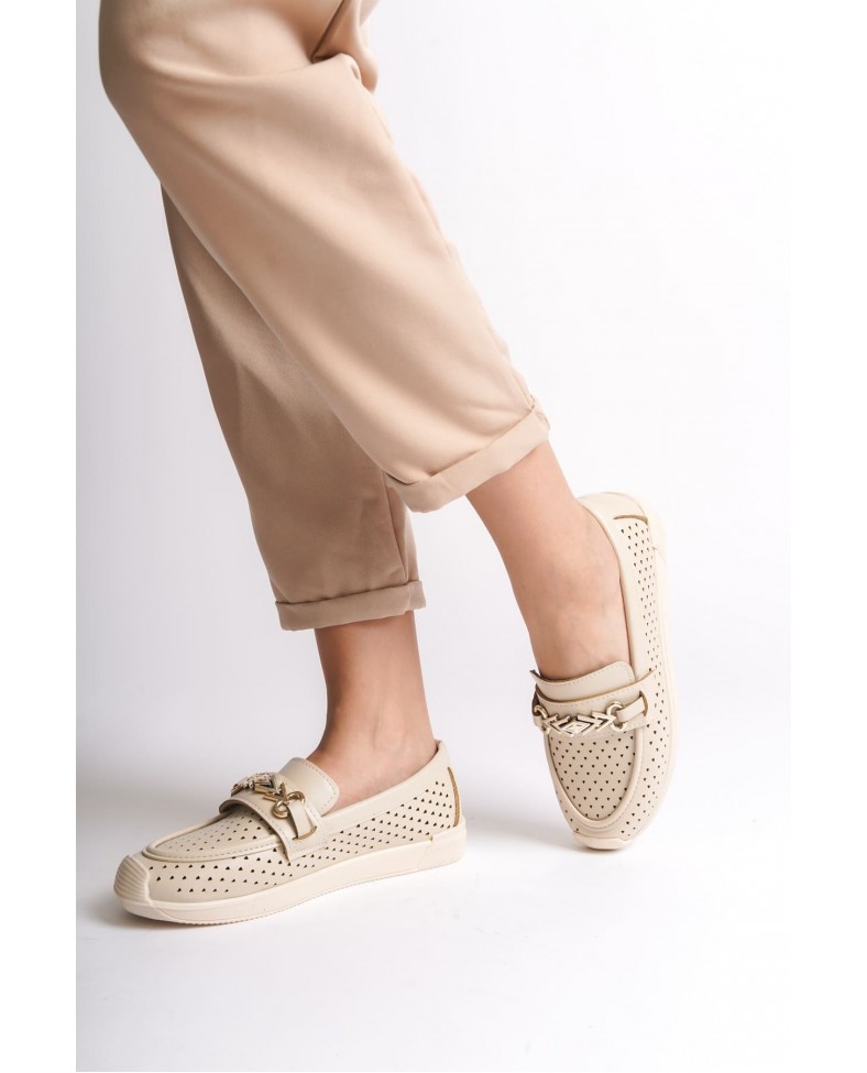 LILY Bağcıksız Ortopedik Rahat Taban Kalp Desenli Kadın Babet Ayakkabı  CKT - Krem Somersan Giyim | Kadın, Erkek ve Çocuk Moda