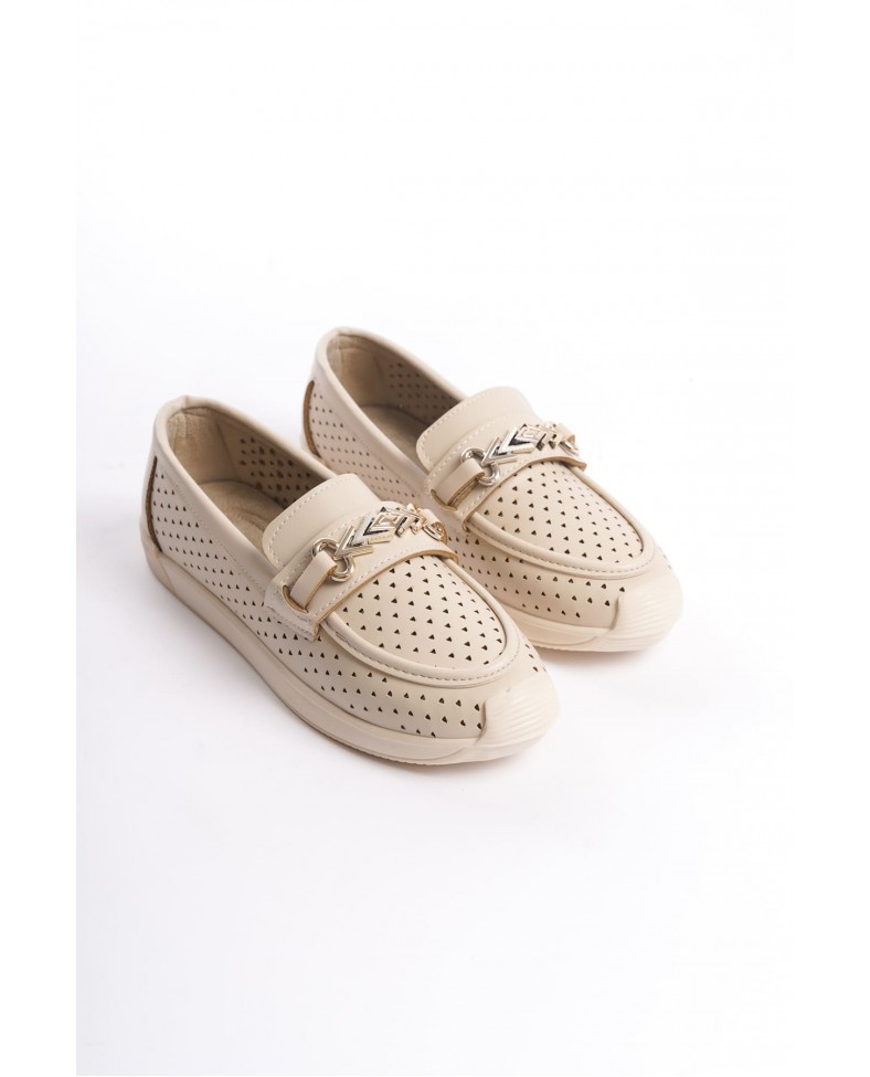 LILY Bağcıksız Ortopedik Rahat Taban Kalp Desenli Kadın Babet Ayakkabı  CKT - Krem Somersan Giyim | Kadın, Erkek ve Çocuk Moda