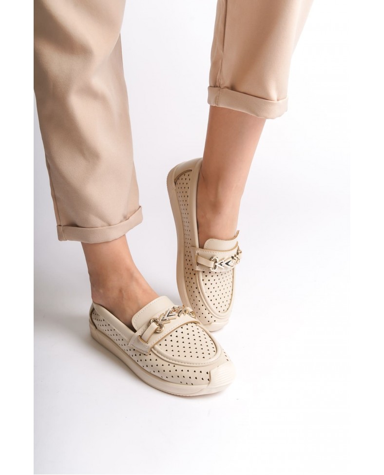 LILY Bağcıksız Ortopedik Rahat Taban Kalp Desenli Kadın Babet Ayakkabı  CKT - Krem Somersan Giyim | Kadın, Erkek ve Çocuk Moda