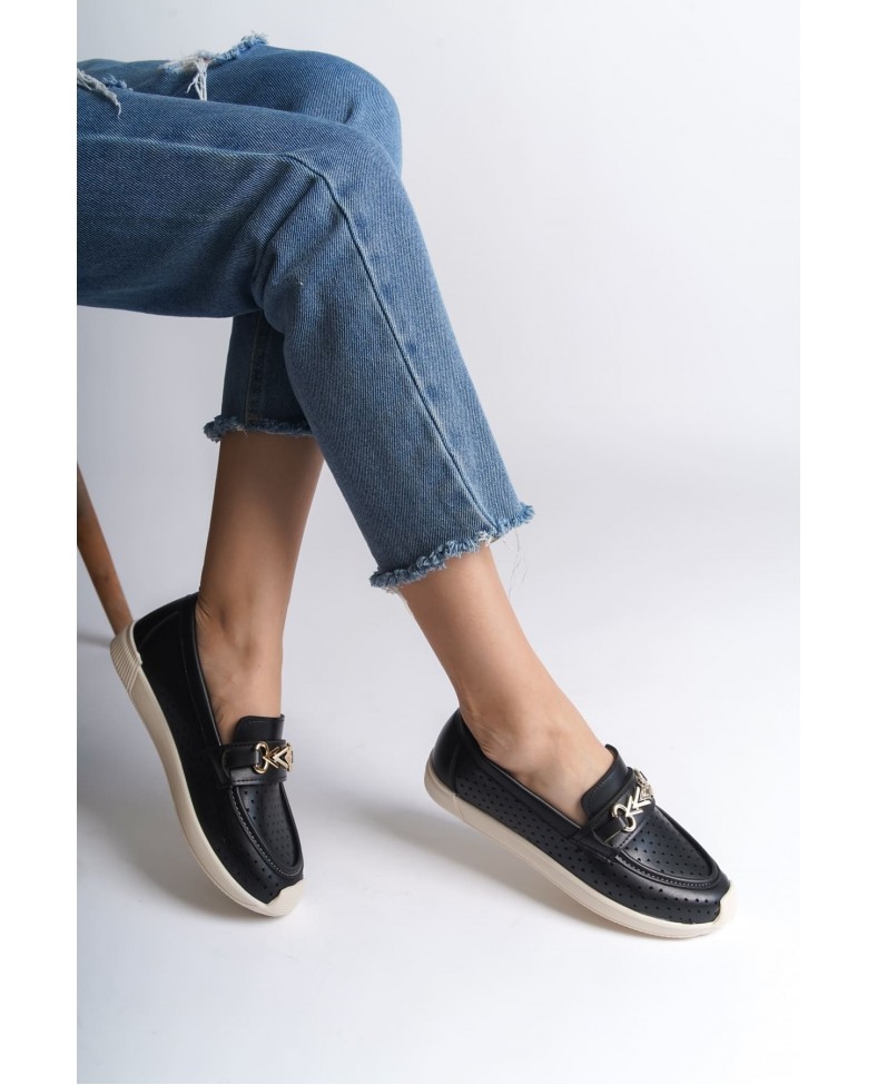 LILY Bağcıksız Ortopedik Rahat Taban Kalp Desenli Kadın Babet Ayakkabı  CKT - Siyah Somersan Giyim | Kadın, Erkek ve Çocuk Moda