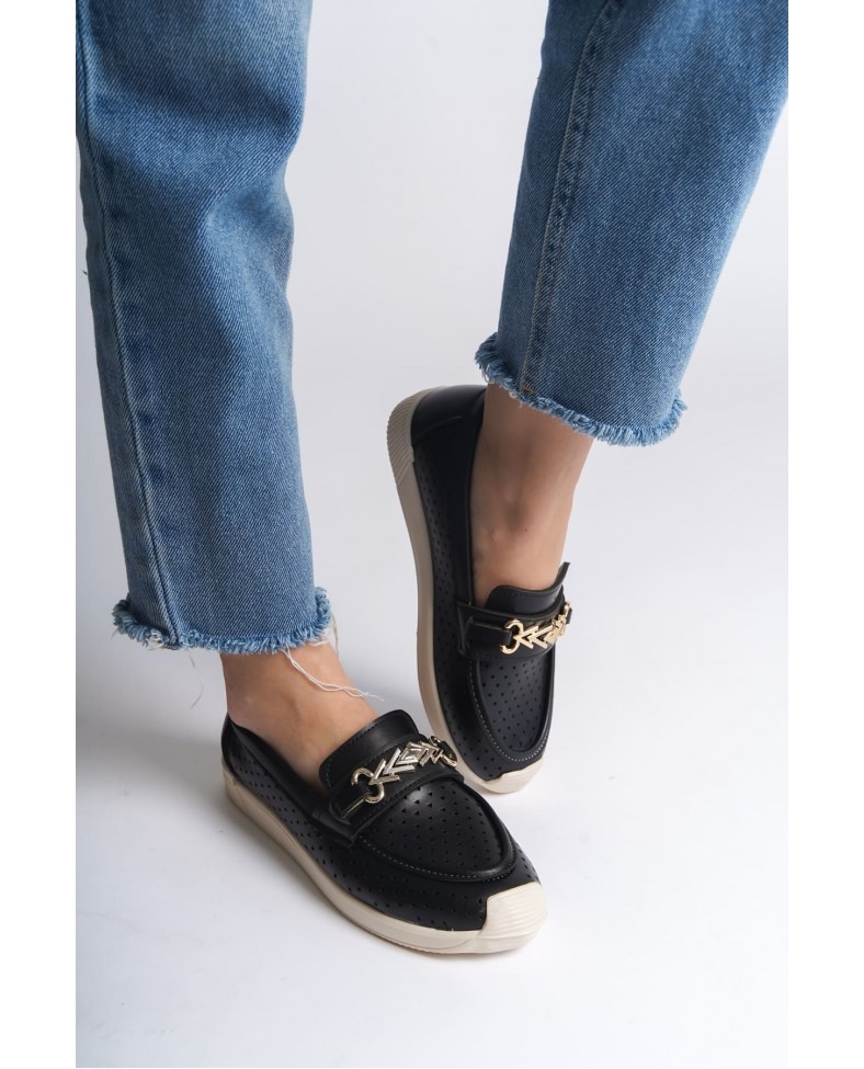 LILY Bağcıksız Ortopedik Rahat Taban Kalp Desenli Kadın Babet Ayakkabı  CKT - Siyah Somersan Giyim | Kadın, Erkek ve Çocuk Moda