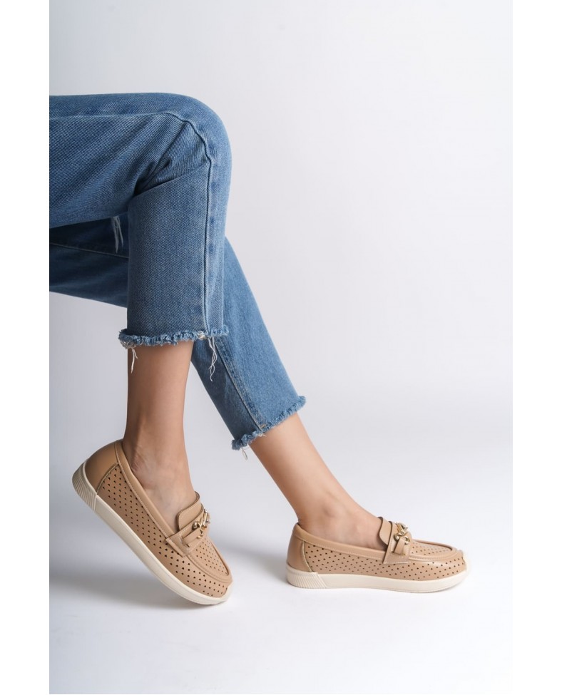 LILY Bağcıksız Ortopedik Rahat Taban Kalp Desenli Kadın Babet Ayakkabı CKT - Ten Somersan Giyim | Kadın, Erkek ve Çocuk Moda