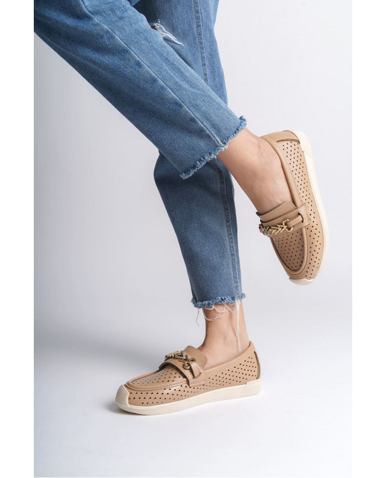 LILY Bağcıksız Ortopedik Rahat Taban Kalp Desenli Kadın Babet Ayakkabı CKT - Ten Somersan Giyim | Kadın, Erkek ve Çocuk Moda