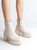 LISSE Fermuarlı Ortopedik Taban Kalın Topuklu Kadın Bot CKT - Krem Somersan Giyim | Kadın, Erkek ve Çocuk Moda