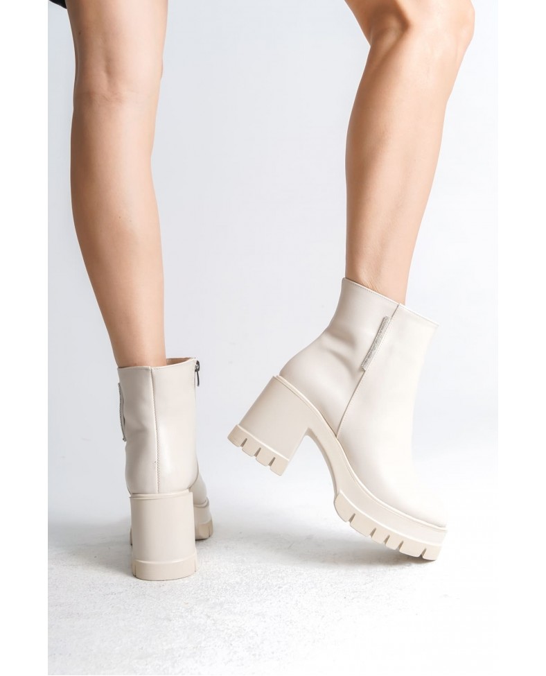 LISSE Fermuarlı Ortopedik Taban Kalın Topuklu Kadın Bot CKT - Krem Somersan Giyim | Kadın, Erkek ve Çocuk Moda
