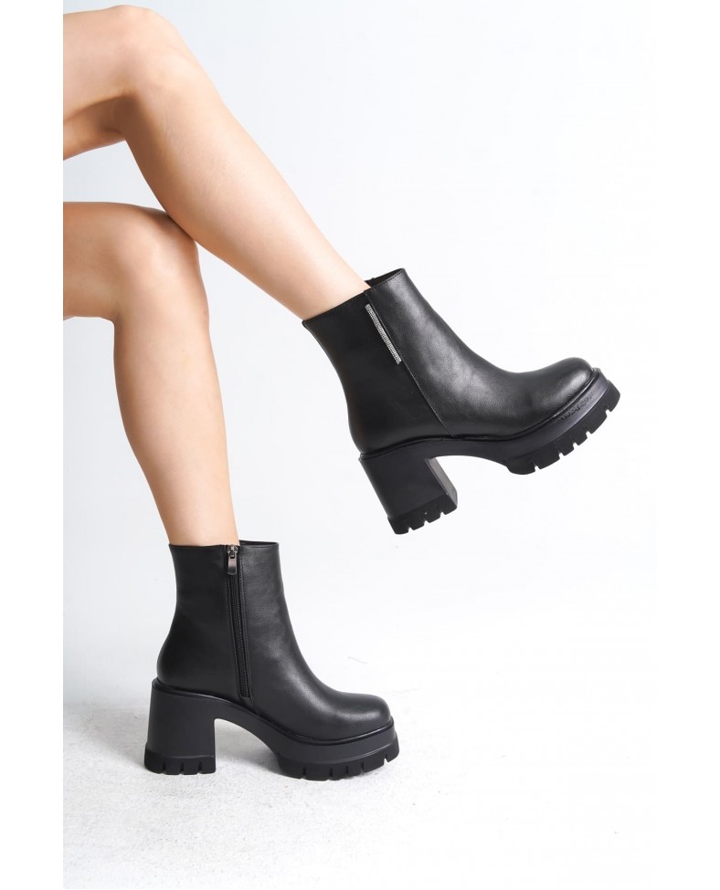 LISSE Fermuarlı Ortopedik Taban Kalın Topuklu Kadın Bot CST - Siyah Somersan Giyim | Kadın, Erkek ve Çocuk Moda