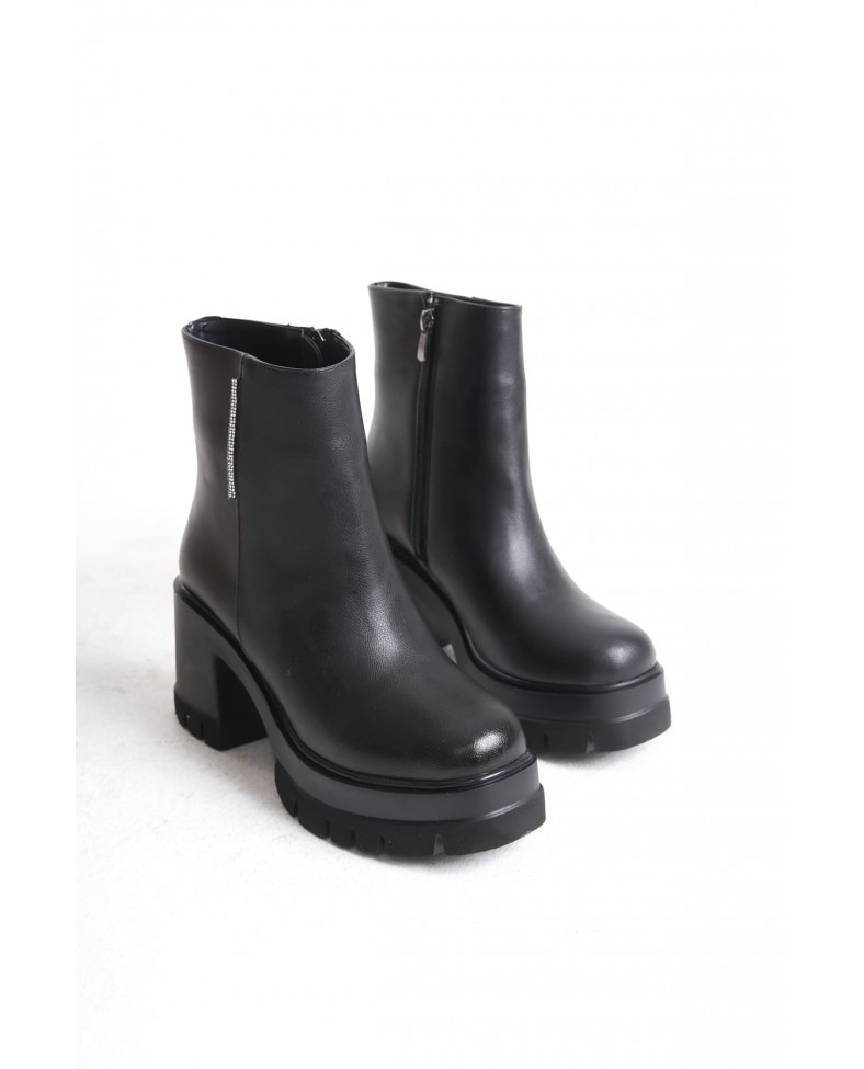 LISSE Fermuarlı Ortopedik Taban Kalın Topuklu Kadın Bot CST - Siyah Somersan Giyim | Kadın, Erkek ve Çocuk Moda