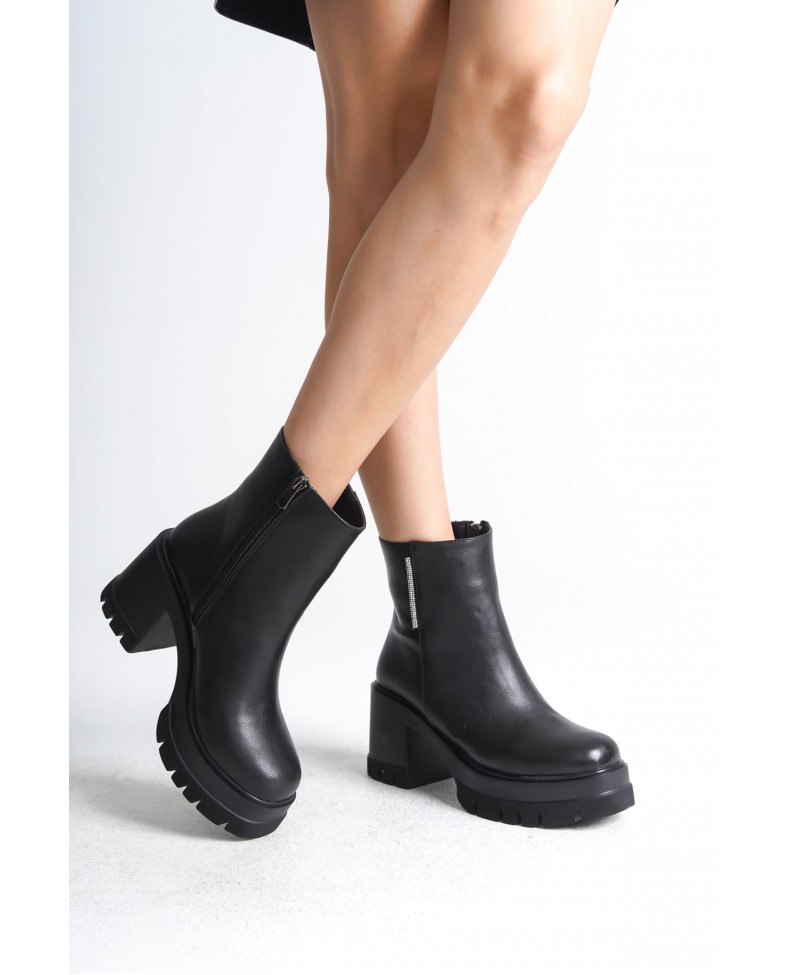 LISSE Fermuarlı Ortopedik Taban Kalın Topuklu Kadın Bot CST - Siyah Somersan Giyim | Kadın, Erkek ve Çocuk Moda