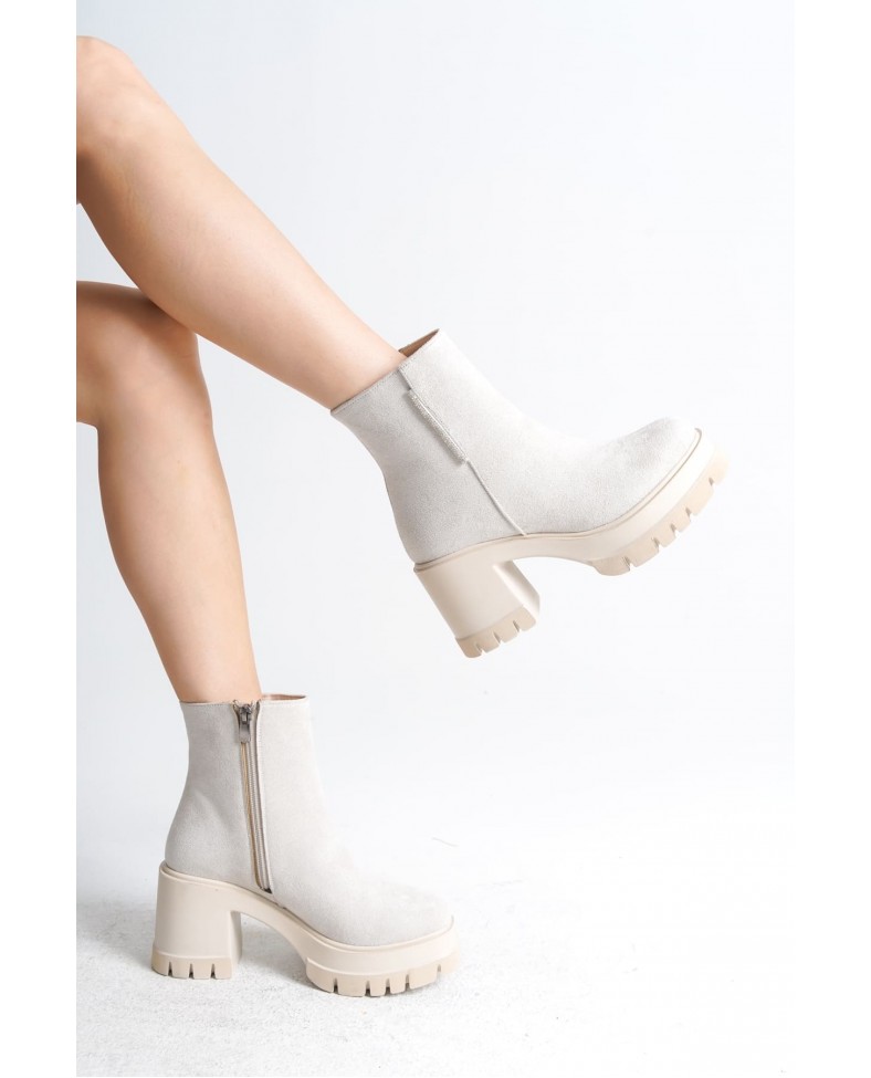 LISSE Fermuarlı Ortopedik Taban Kalın Topuklu Süet Kadın Bot  SKT-  Krem Somersan Giyim | Kadın, Erkek ve Çocuk Moda