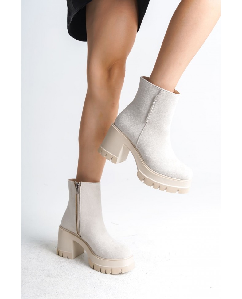 LISSE Fermuarlı Ortopedik Taban Kalın Topuklu Süet Kadın Bot  SKT-  Krem Somersan Giyim | Kadın, Erkek ve Çocuk Moda