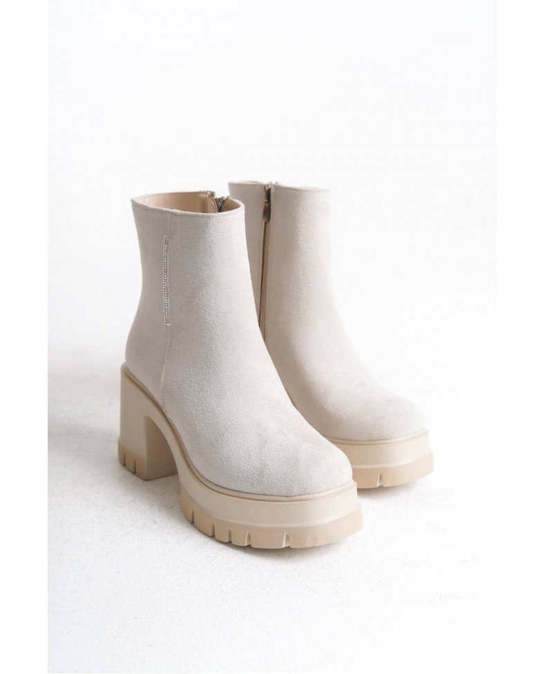 LISSE Fermuarlı Ortopedik Taban Kalın Topuklu Süet Kadın Bot  SKT-  Krem Somersan Giyim | Kadın, Erkek ve Çocuk Moda