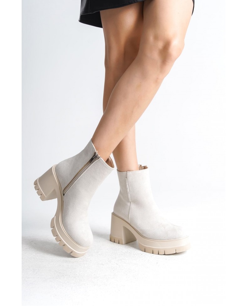 LISSE Fermuarlı Ortopedik Taban Kalın Topuklu Süet Kadın Bot  SKT-  Krem Somersan Giyim | Kadın, Erkek ve Çocuk Moda