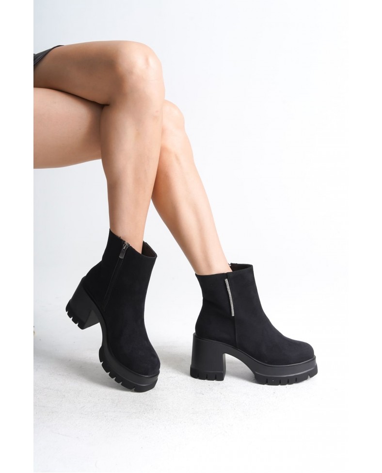 LISSE Fermuarlı Ortopedik Taban Kalın Topuklu Süet Kadın Bot SST - Siyah Somersan Giyim | Kadın, Erkek ve Çocuk Moda