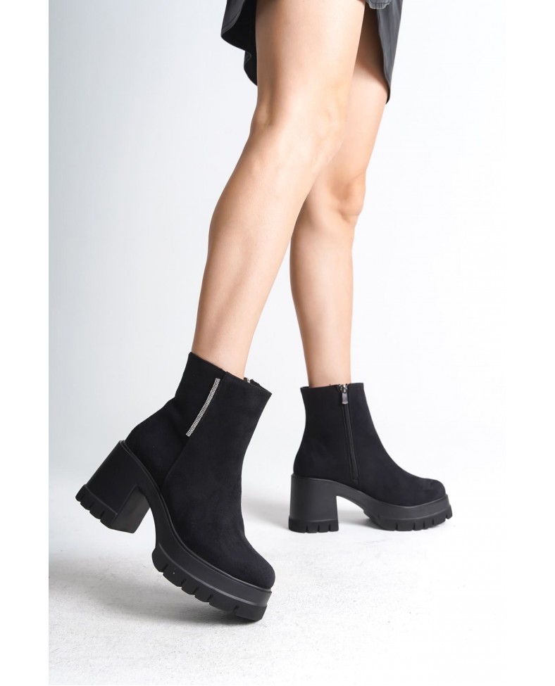 LISSE Fermuarlı Ortopedik Taban Kalın Topuklu Süet Kadın Bot SST - Siyah Somersan Giyim | Kadın, Erkek ve Çocuk Moda