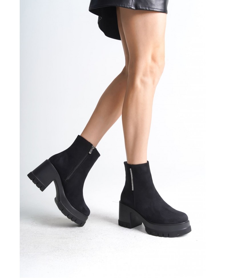 LISSE Fermuarlı Ortopedik Taban Kalın Topuklu Süet Kadın Bot SST - Siyah Somersan Giyim | Kadın, Erkek ve Çocuk Moda